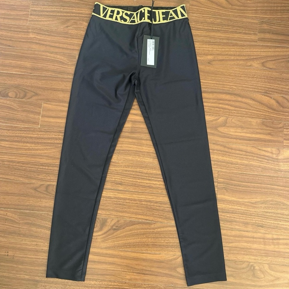 Versace Jeans Collection Black Leggings with Gold Logo